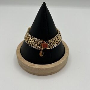 KJL Bracelet Gold-Tone Mesh 7-1/2" w/ Rows White Rhinestones-Excellent condition